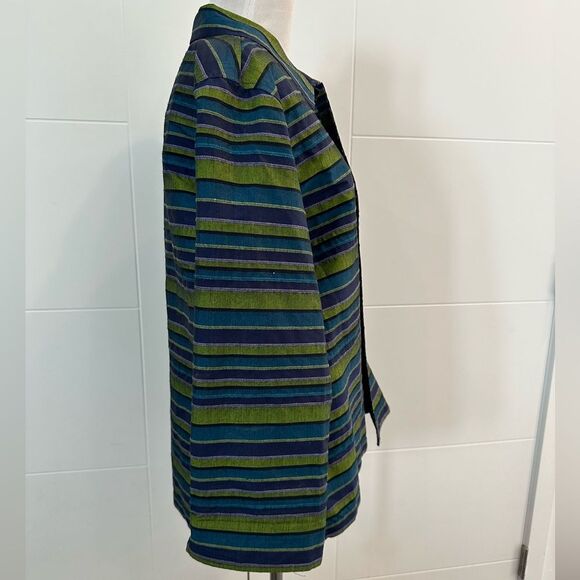 Striped Green and Blue Button-Up jacket - Picture 3 of 5